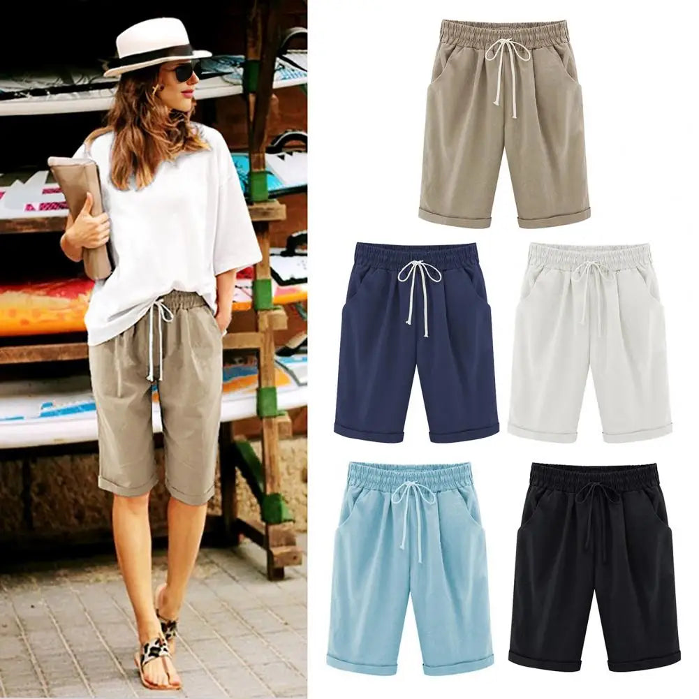 Pantaloni corti estivi pantaloncini al ginocchio da donna estivi alla moda con coulisse elastico in vita gamba larga Design laterale per donna
