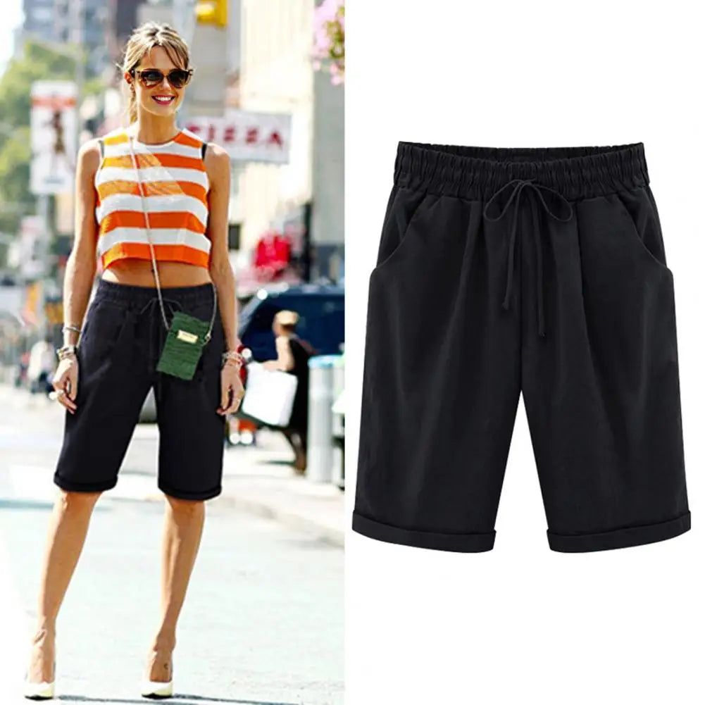 Pantaloni corti estivi pantaloncini al ginocchio da donna estivi alla moda con coulisse elastico in vita gamba larga Design laterale per donna