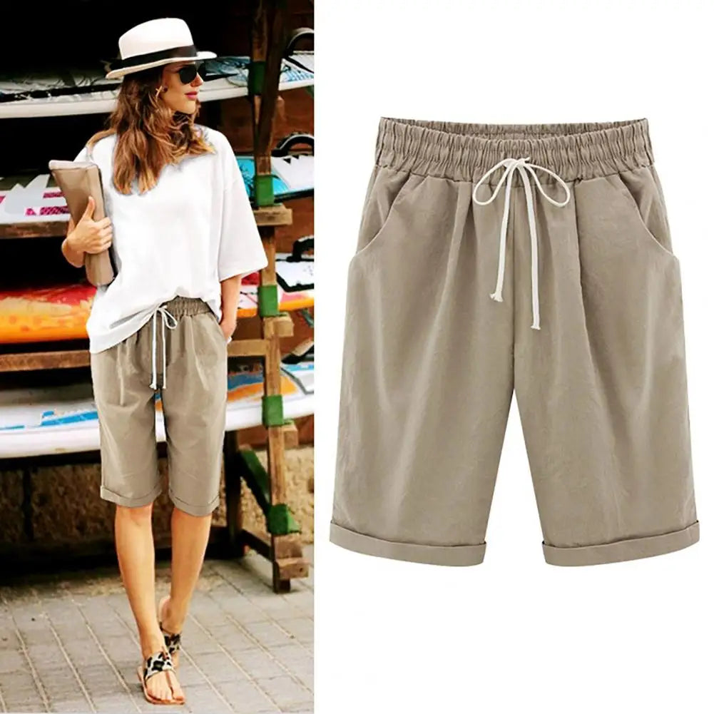 Pantaloni corti estivi pantaloncini al ginocchio da donna estivi alla moda con coulisse elastico in vita gamba larga Design laterale per donna