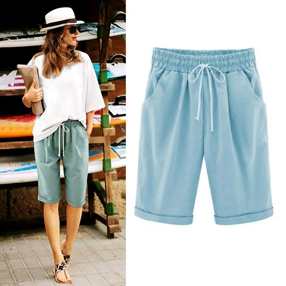 Pantaloni corti estivi pantaloncini al ginocchio da donna estivi alla moda con coulisse elastico in vita gamba larga Design laterale per donna