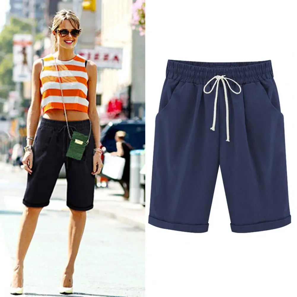 Pantaloni corti estivi pantaloncini al ginocchio da donna estivi alla moda con coulisse elastico in vita gamba larga Design laterale per donna